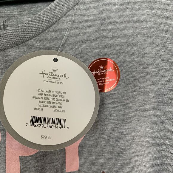 Hallmark Channel NWT Grey Short Sleeve Holiday T-Shirt Size M Happy Hour - Picture 3 of 6